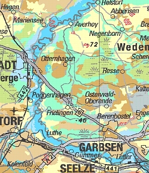 Bodenlandschaften 1:200 000 und ÜK500 im Bereich eines Flusslaufs